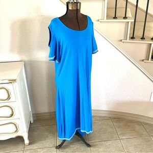 LOGO Lori Goldstein Blue Cold Shoulder High-Low Dress Womens Plus Size 1X Travel